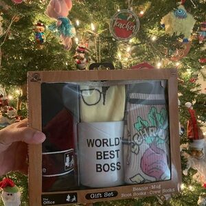 The Office Gift Set - World's Best Boss Mug, Beanie, and Socks